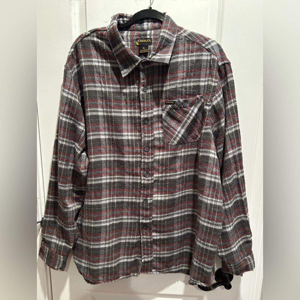 Stanley Men's Charcoal and Crimson Plaid Shirt